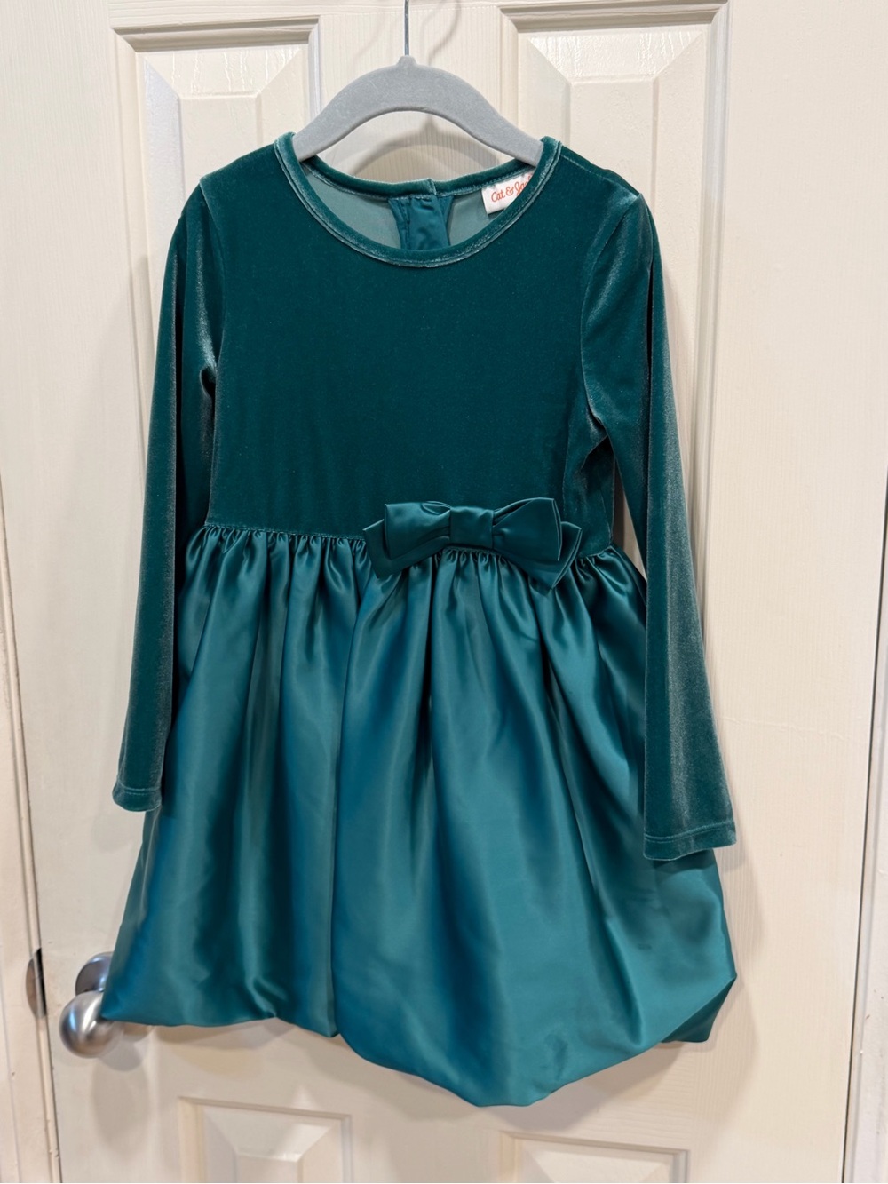 Cat & Jack Emerald Green Velvet Bodice Satin Skirt Party Dress